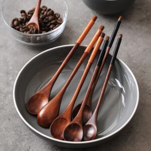 6PCS Wood Dessert Mixing Spoon Japanese Style
