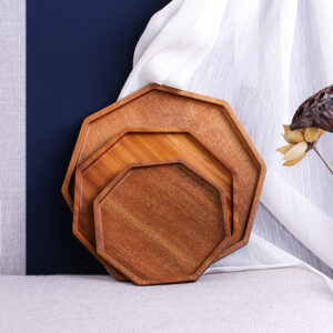 Japanese-Style Ebony Plate Simple Eight-Deformed Dinner Plate Wooden Tray