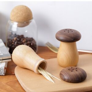 Mushroom Shape Wooden Toothpick Holder With Lid