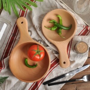 Salad Bowl With Handle Decorative Solid Wood
